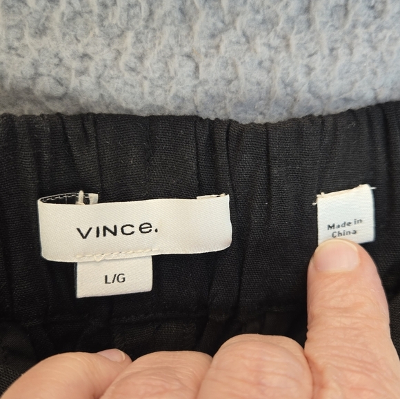 Vince Womems Linen Blend Pants Sz L Black Straight Wide Leg Elastic Back Waist - Picture 6 of 13